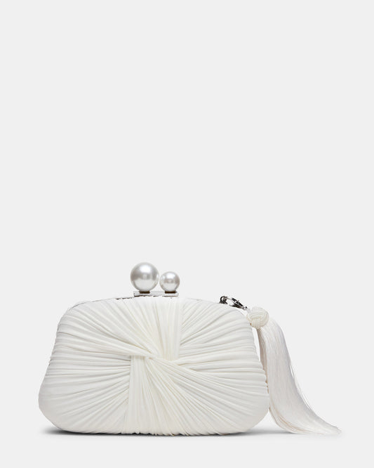 ROSALIE Bag White Twisted Pleats Minaudiere Crossbody Clutch Handbag Steve Madden WHITE