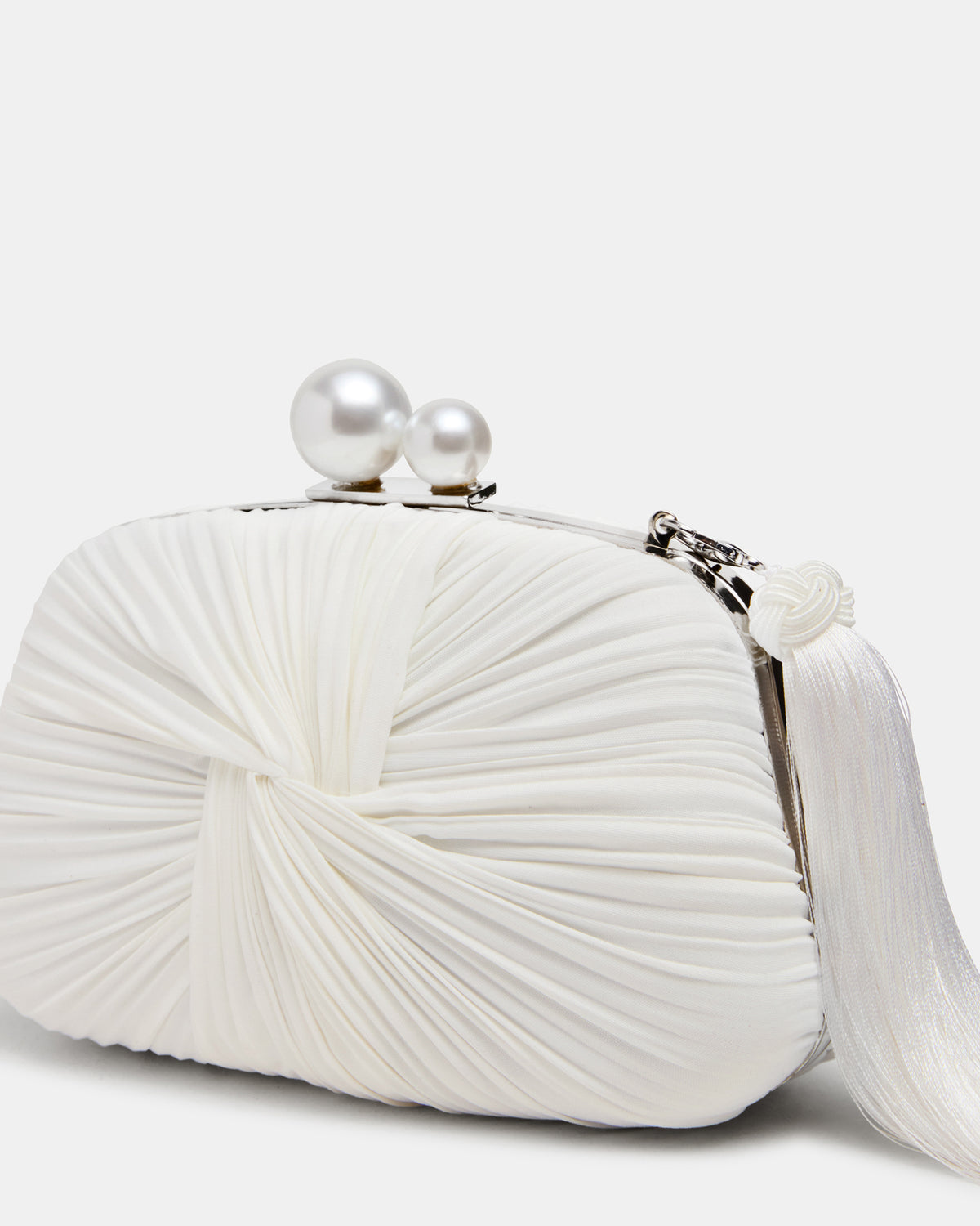 ROSALIE Bag White Twisted Pleats Minaudiere Crossbody Clutch Handbag Steve Madden WHITE