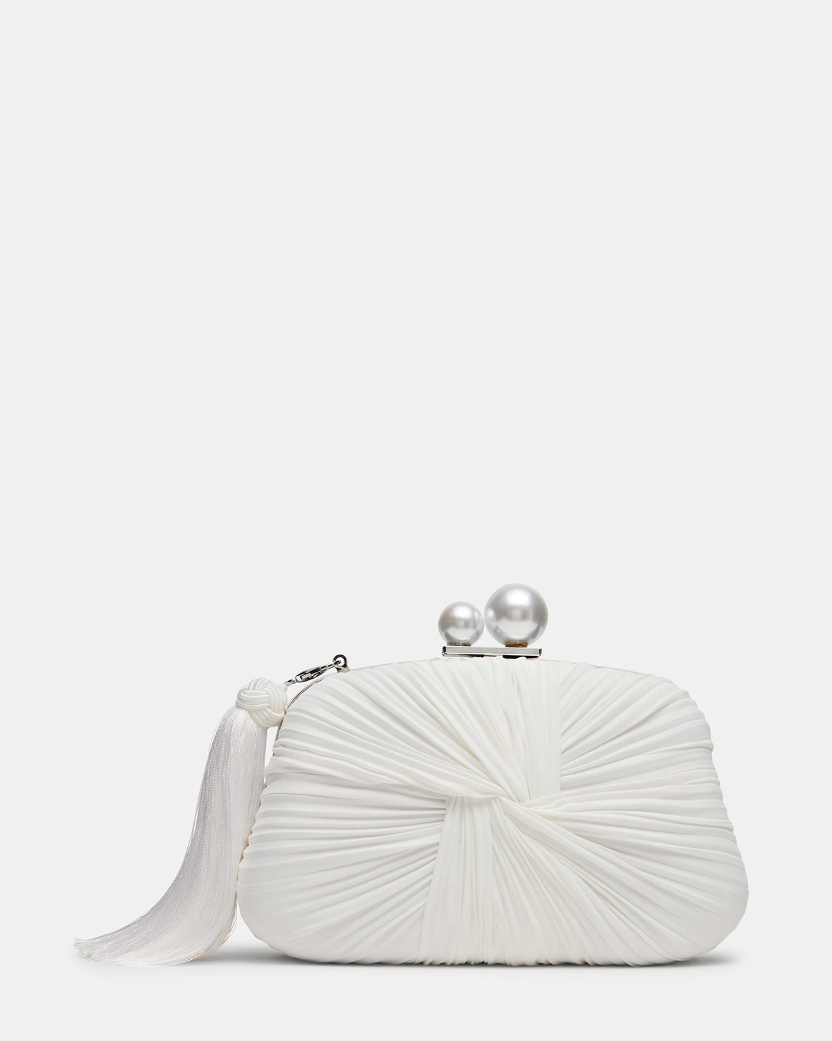 ROSALIE Bag White Twisted Pleats Minaudiere Crossbody Clutch Handbag Steve Madden WHITE