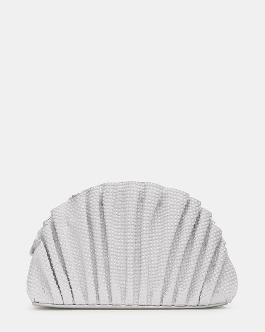 DELMAR Bag White Ruffled Pleated Semi-Circle Crossbody Clutch Handbag Steve Madden WHITE