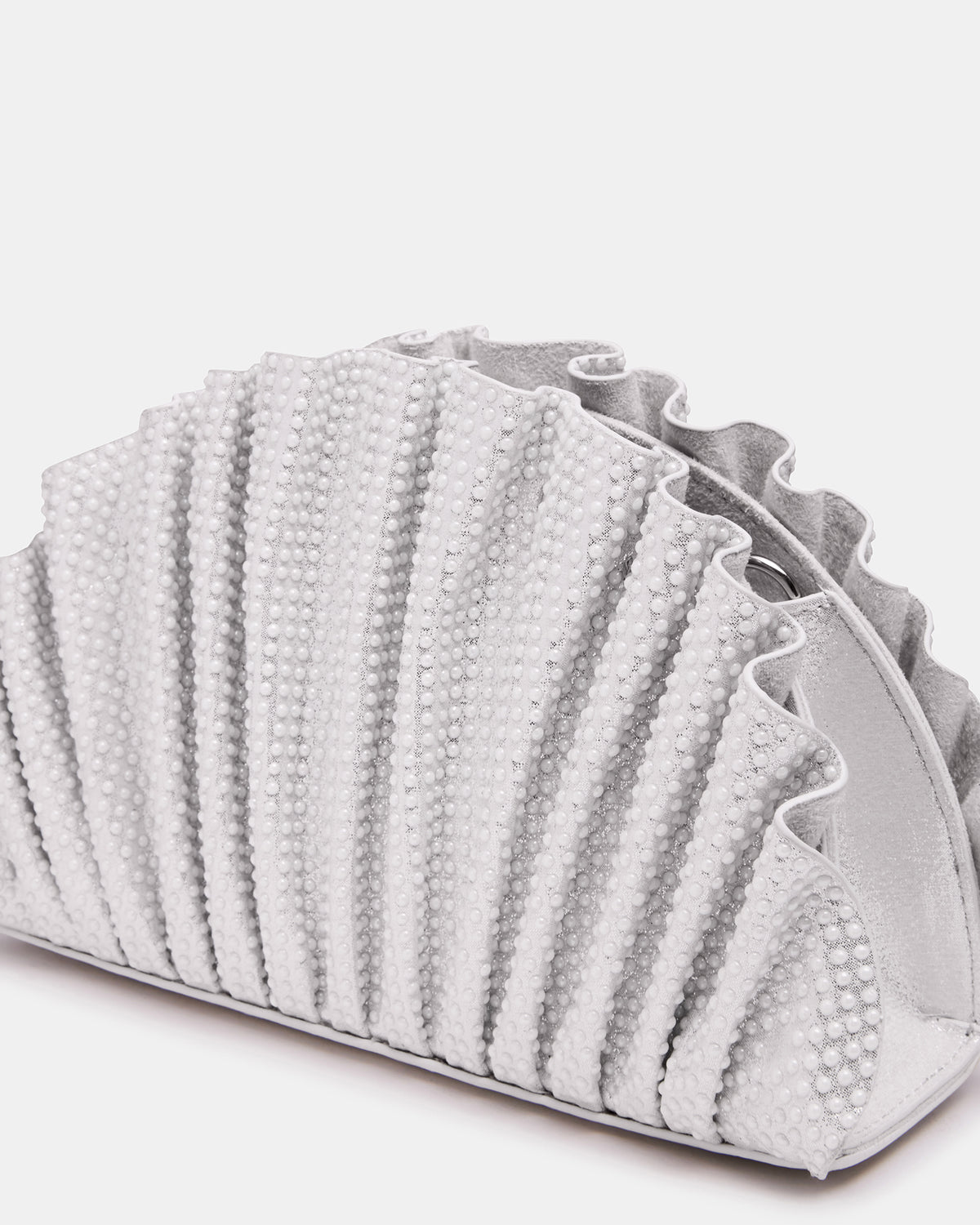 DELMAR Bag White Ruffled Pleated Semi-Circle Crossbody Clutch Handbag Steve Madden WHITE