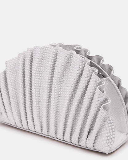 DELMAR Bag White Ruffled Pleated Semi-Circle Crossbody Clutch Handbag Steve Madden WHITE