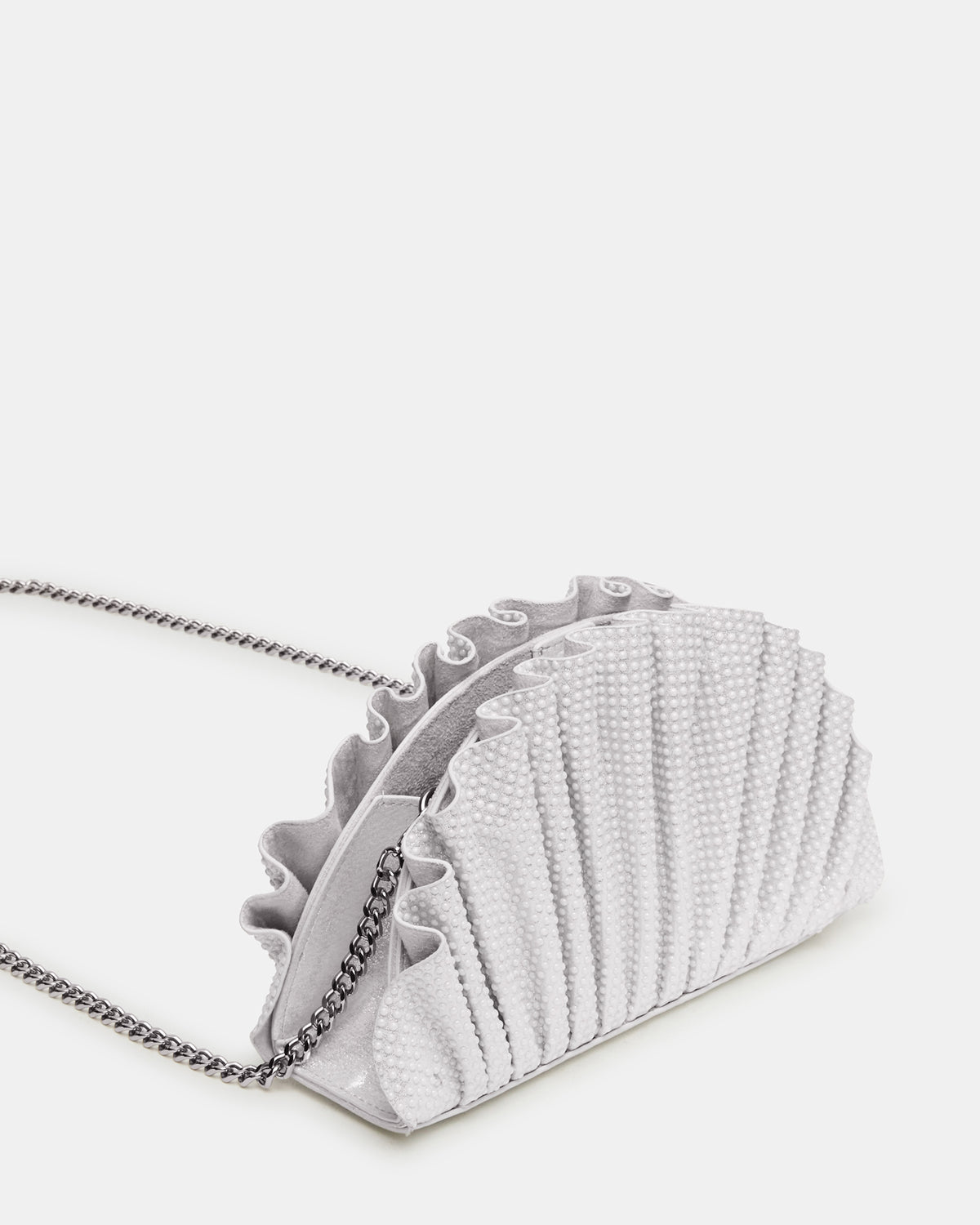 DELMAR Bag White Ruffled Pleated Semi-Circle Crossbody Clutch Handbag Steve Madden WHITE