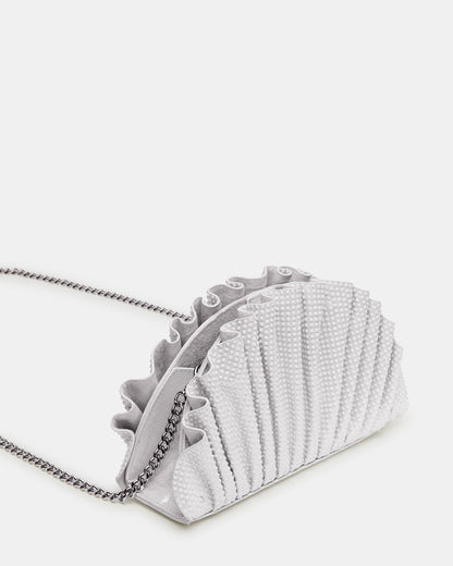 DELMAR Bag White Ruffled Pleated Semi-Circle Crossbody Clutch Handbag Steve Madden WHITE