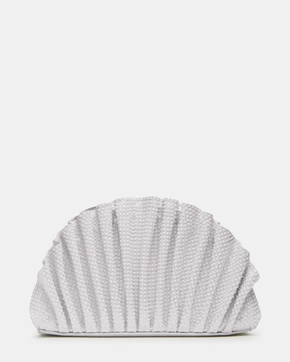 DELMAR Bag White Ruffled Pleated Semi-Circle Crossbody Clutch Handbag Steve Madden WHITE