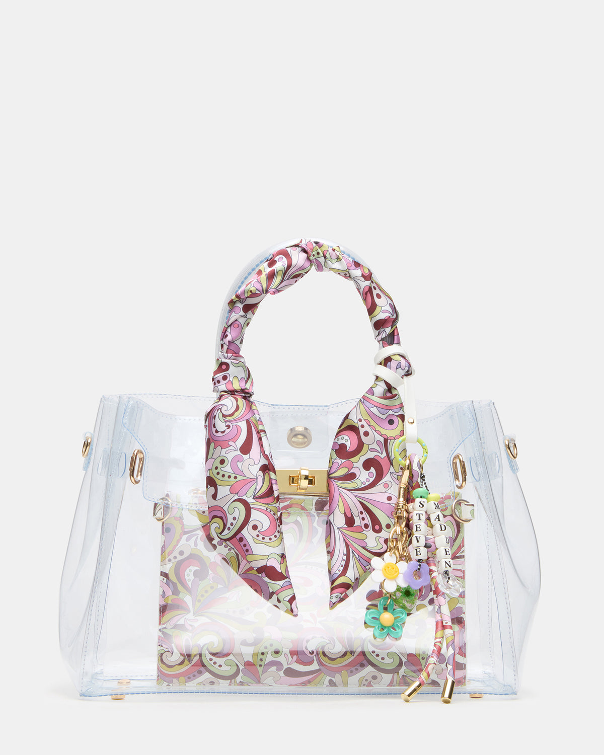 GUMMY Bag Clear Top-Handle Turn-Lock Tote Handbag Steve Madden CLEAR