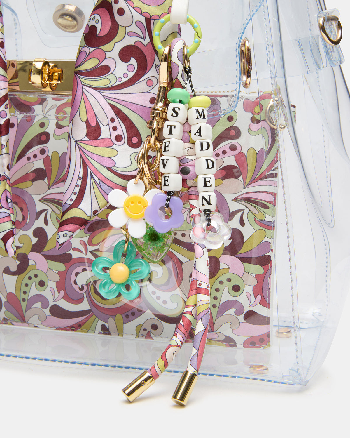 GUMMY Bag Clear Top-Handle Turn-Lock Tote Handbag Steve Madden CLEAR