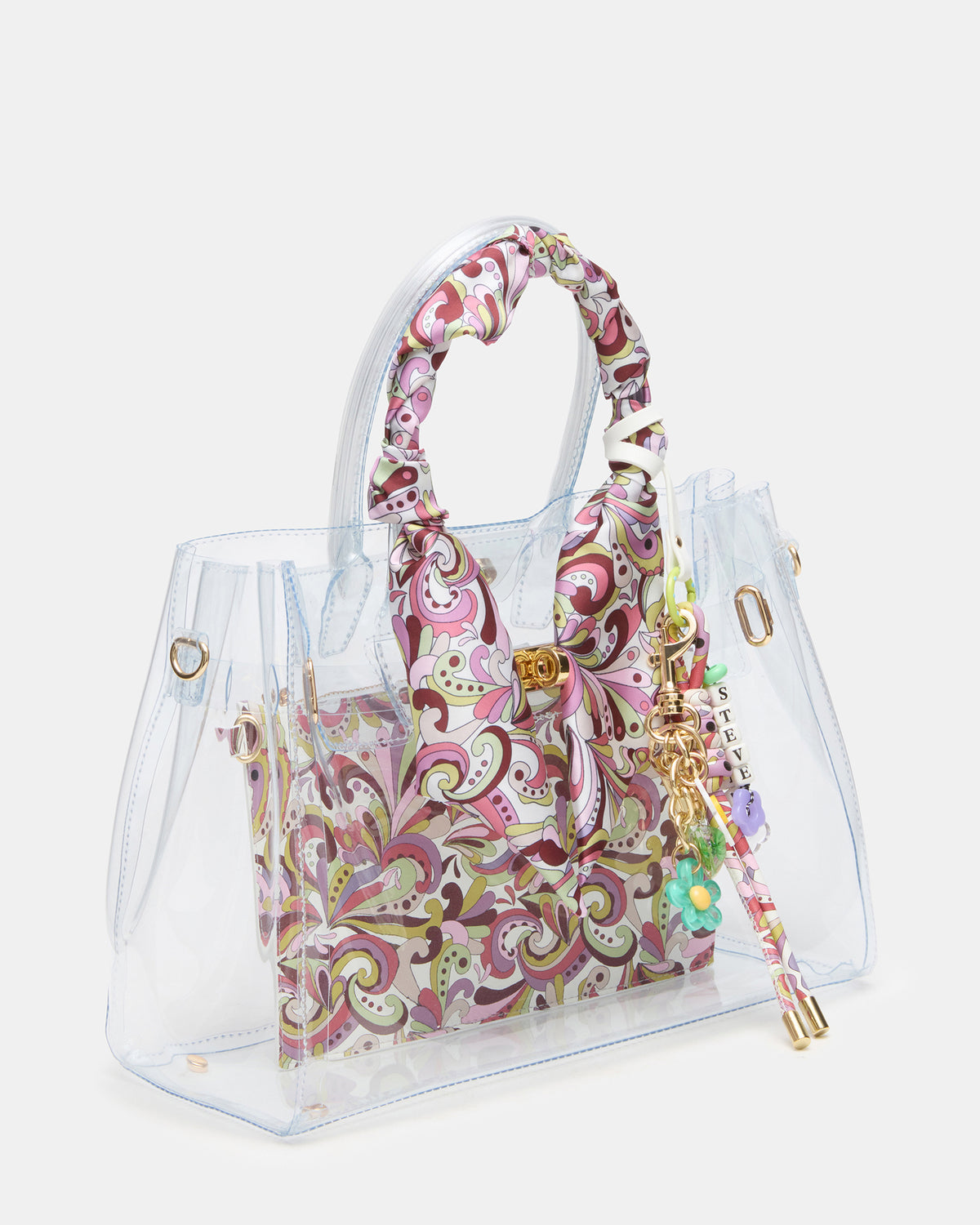 GUMMY Bag Clear Top-Handle Turn-Lock Tote Handbag Steve Madden CLEAR