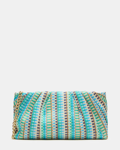 PALOMAA Bag Blue/Multi Straw Clutch Crossbody Handbag Steve Madden BLUE MULTI