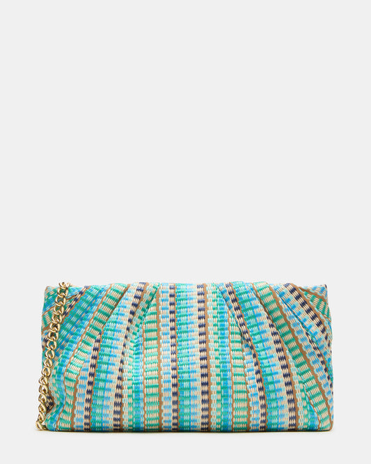PALOMAA Bag Blue/Multi Straw Clutch Crossbody Handbag Steve Madden BLUE MULTI
