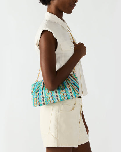 PALOMAA Bag Blue/Multi Straw Clutch Crossbody Handbag Steve Madden BLUE MULTI