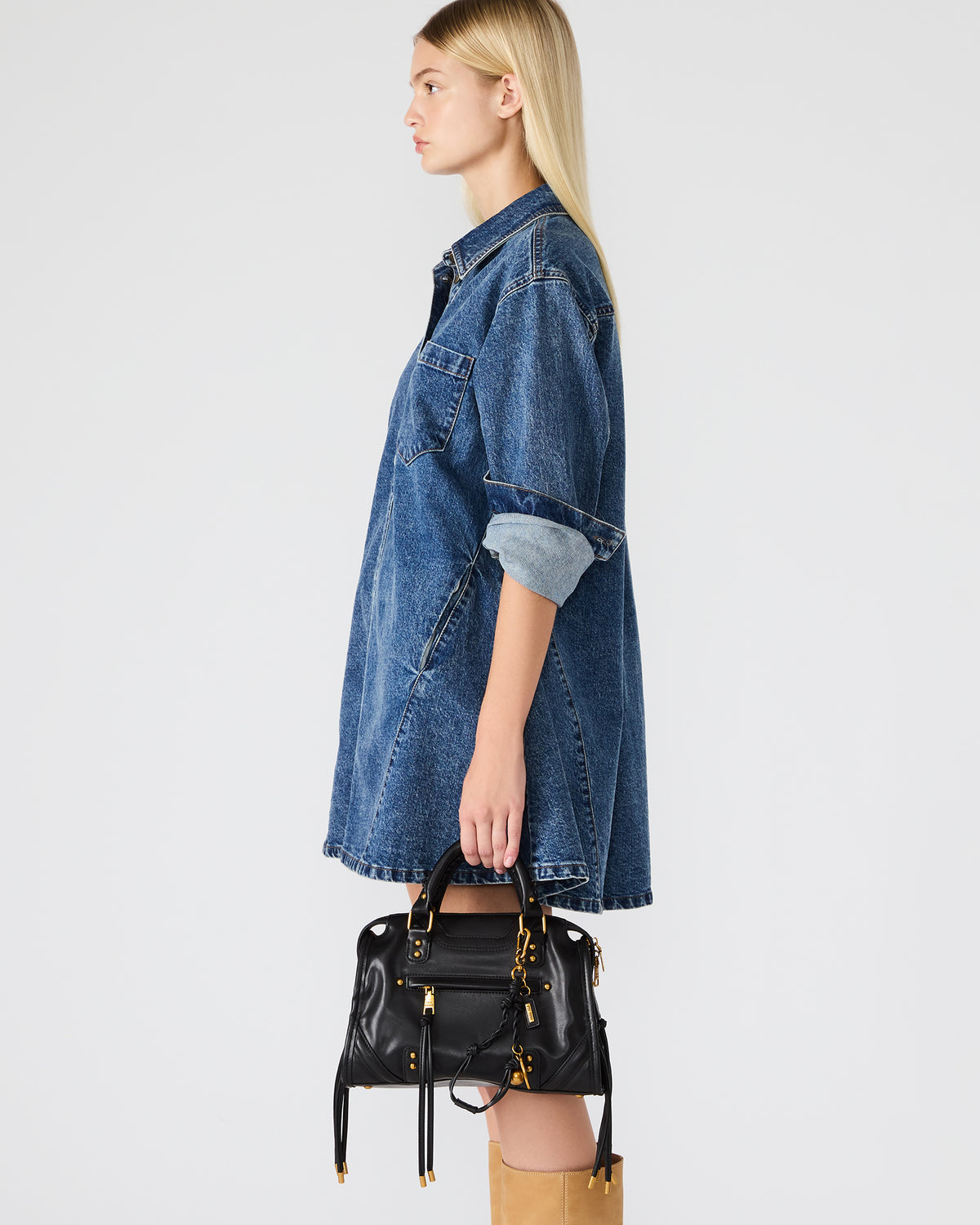 RIGGS Bag Black/Gold Slouchy Top-Handle Crossbody Satchel Handbag Steve Madden BLACK GOLD