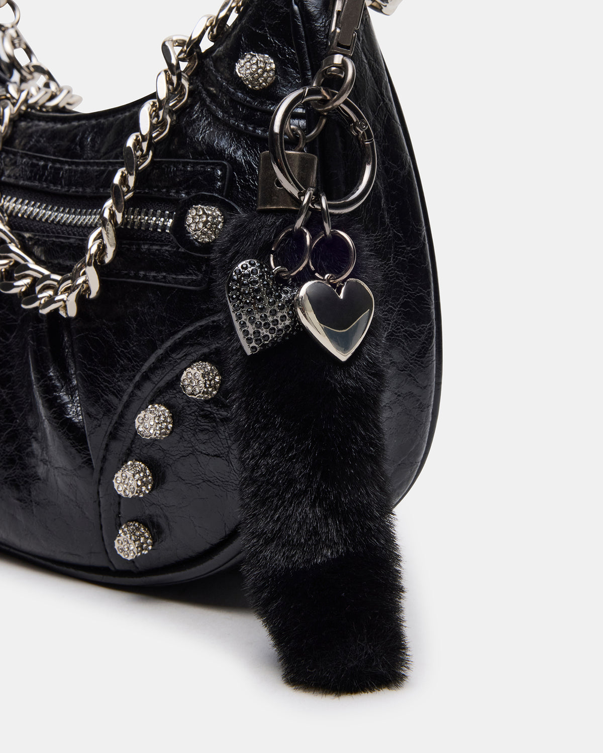 ERIKA Bag Black Rhinestone Embellished Studded Crinkle Moto Crossbody Handbag Steve Madden BLACK