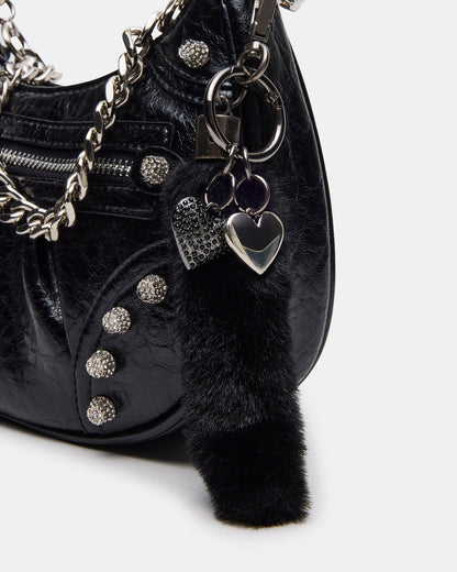 ERIKA Bag Black Rhinestone Embellished Studded Crinkle Moto Crossbody Handbag Steve Madden BLACK
