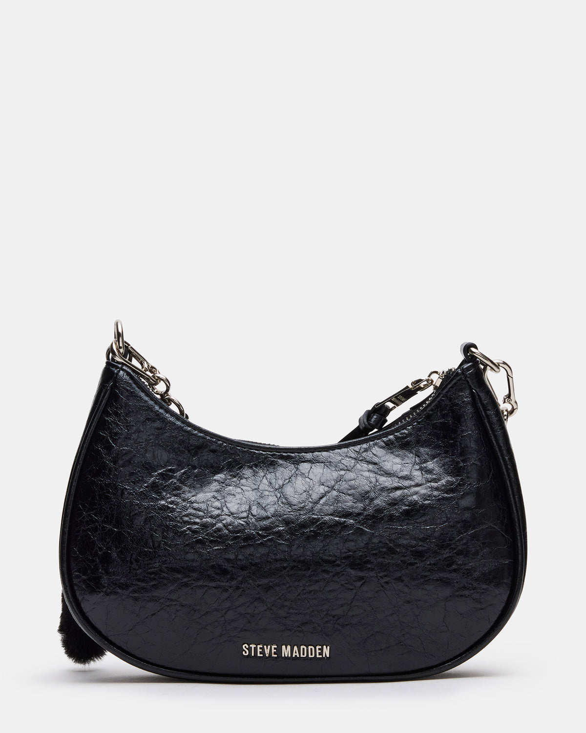 ERIKA Bag Black Rhinestone Embellished Studded Crinkle Moto Crossbody Handbag Steve Madden BLACK