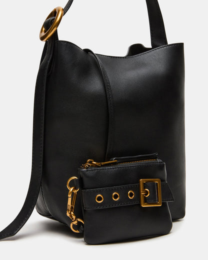 SOFIEE Bag Black Leather Shoulder Strap Bucket Tote Handbag Steve Madden BLACK LEATHER