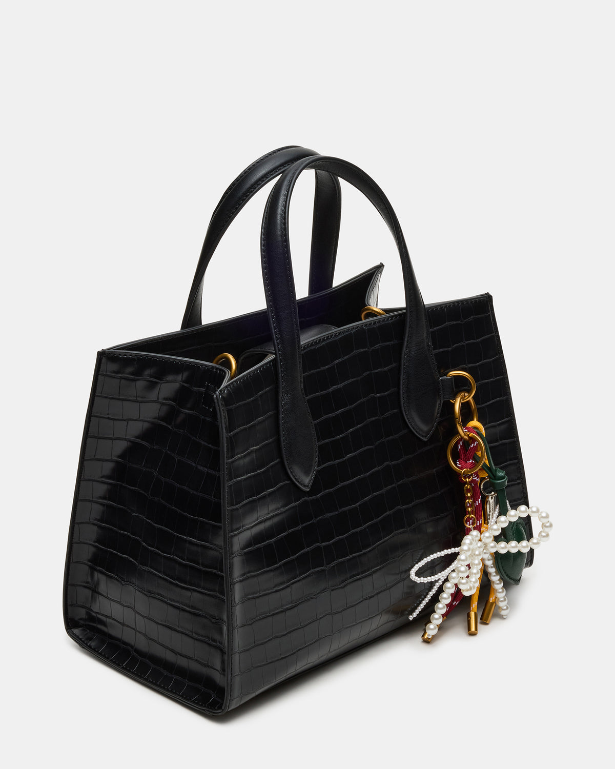 CALLEB Bag Black Crocodile Structured Tote Crossbody Handbag Steve Madden BLACK CROCODILE