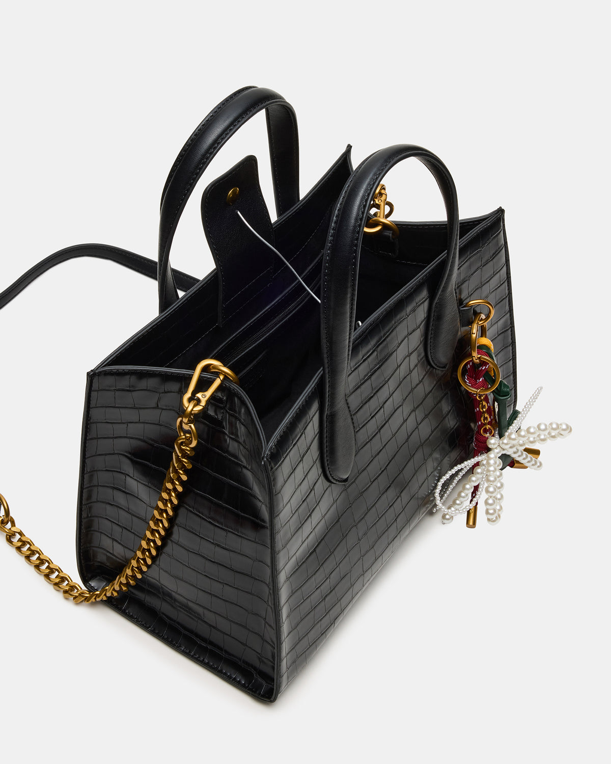 CALLEB Bag Black Crocodile Structured Tote Crossbody Handbag Steve Madden BLACK CROCODILE