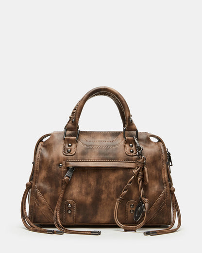RIGGS Brown Distressed Slouchy Top-Handle Crossbody Satchel Handbag Steve Madden BRN DISTRESSED