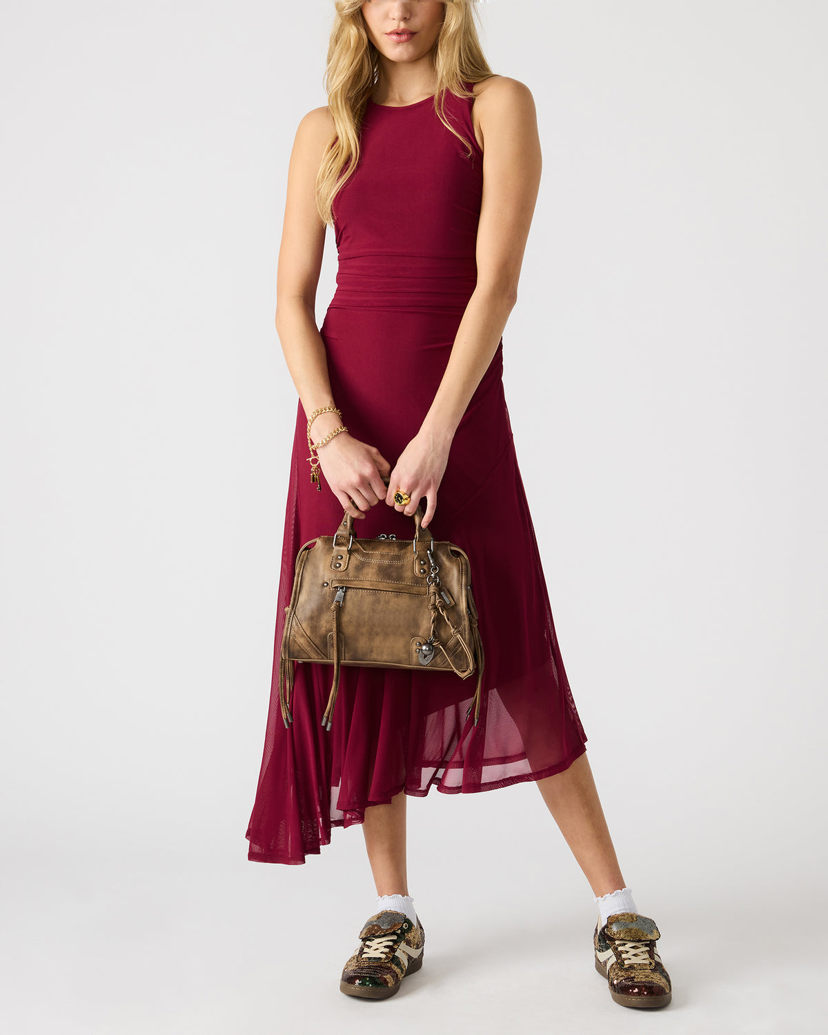 RIGGS Brown Distressed Slouchy Top-Handle Crossbody Satchel Handbag Steve Madden BRN DISTRESSED