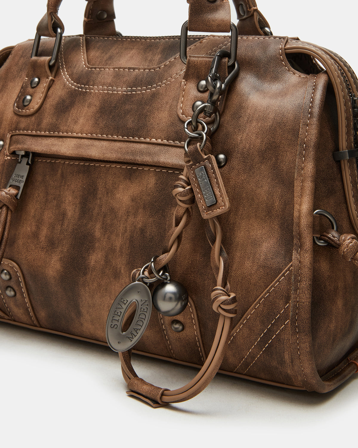 RIGGS Brown Distressed Slouchy Top-Handle Crossbody Satchel Handbag Steve Madden BRN DISTRESSED