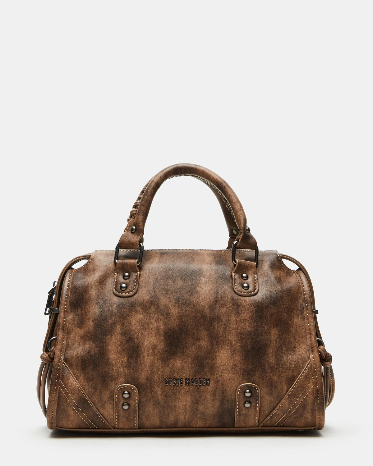 RIGGS Brown Distressed Slouchy Top-Handle Crossbody Satchel Handbag Steve Madden BRN DISTRESSED
