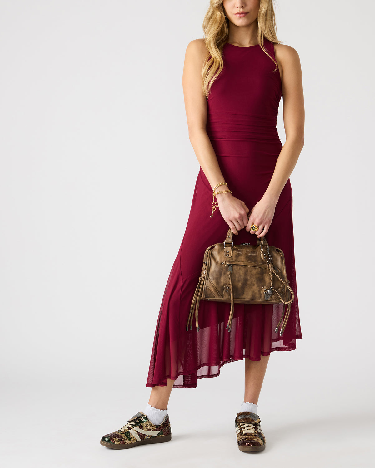 RIGGS Brown Distressed Slouchy Top-Handle Crossbody Satchel Handbag Steve Madden BRN DISTRESSED