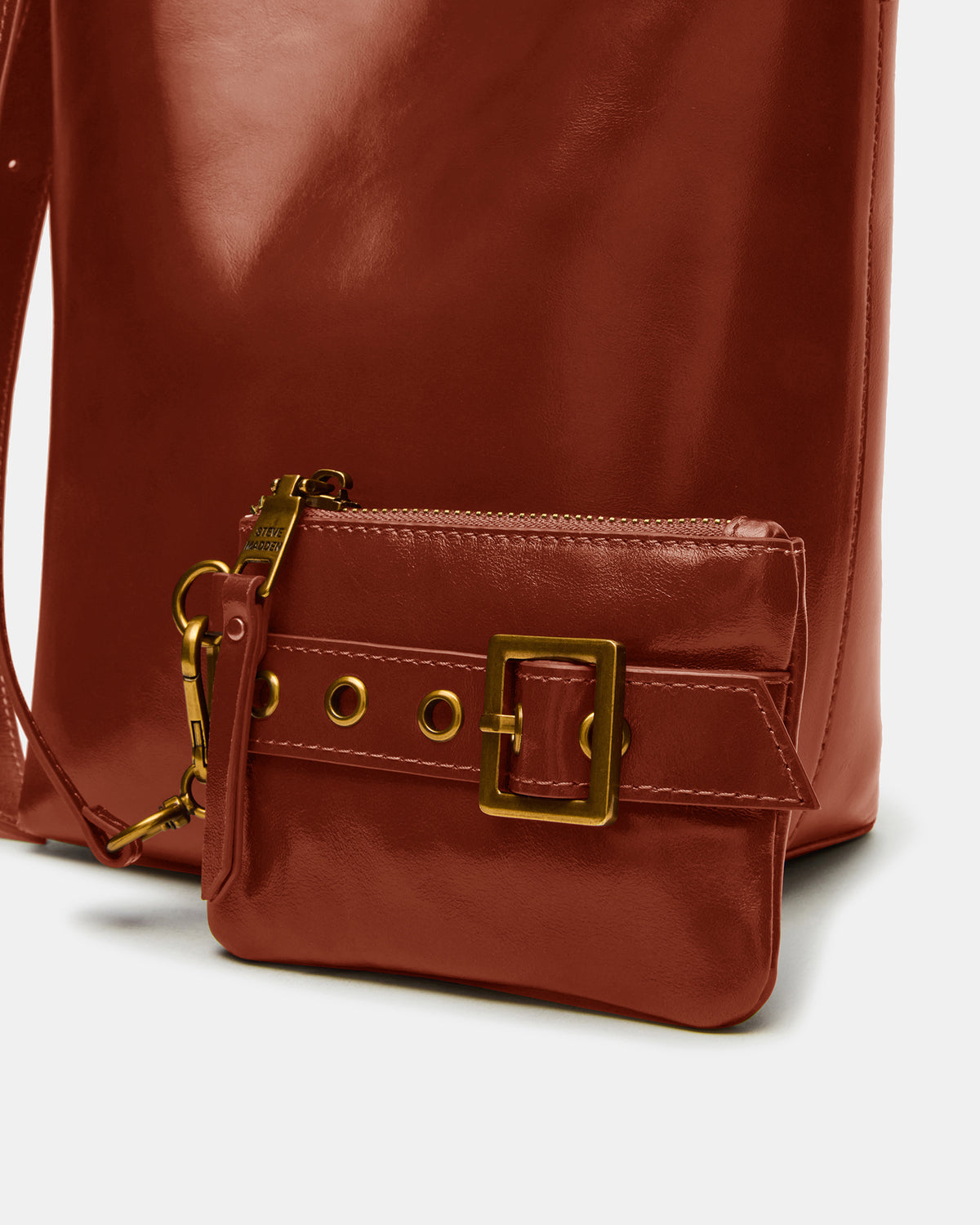 SOFIEE Bag Rust Leather Shoulder Strap Bucket Tote Handbag Steve Madden RUST LEATHER