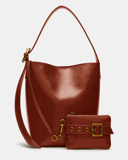 SOFIEE Bag Rust Leather Shoulder Strap Bucket Tote Handbag Steve Madden RUST LEATHER