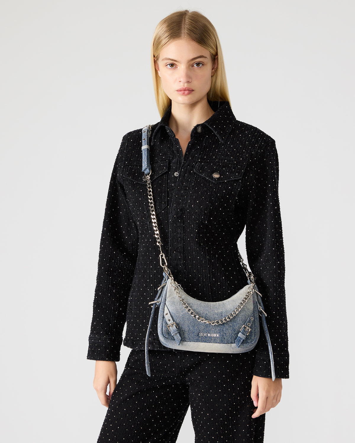 VITAL Denim Fabric Women's Shoulder Bag Steve Madden DENIM FABRIC