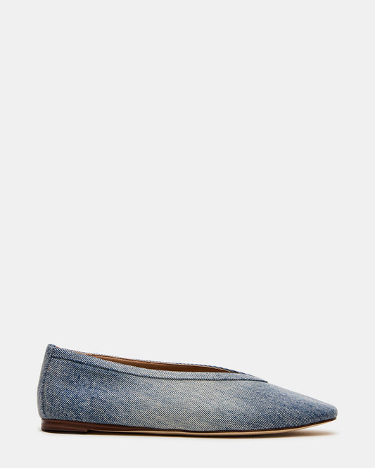 LENI Denim Fabric Square-Toe Ballet Women's Flat Steve Madden DENIM FABRIC