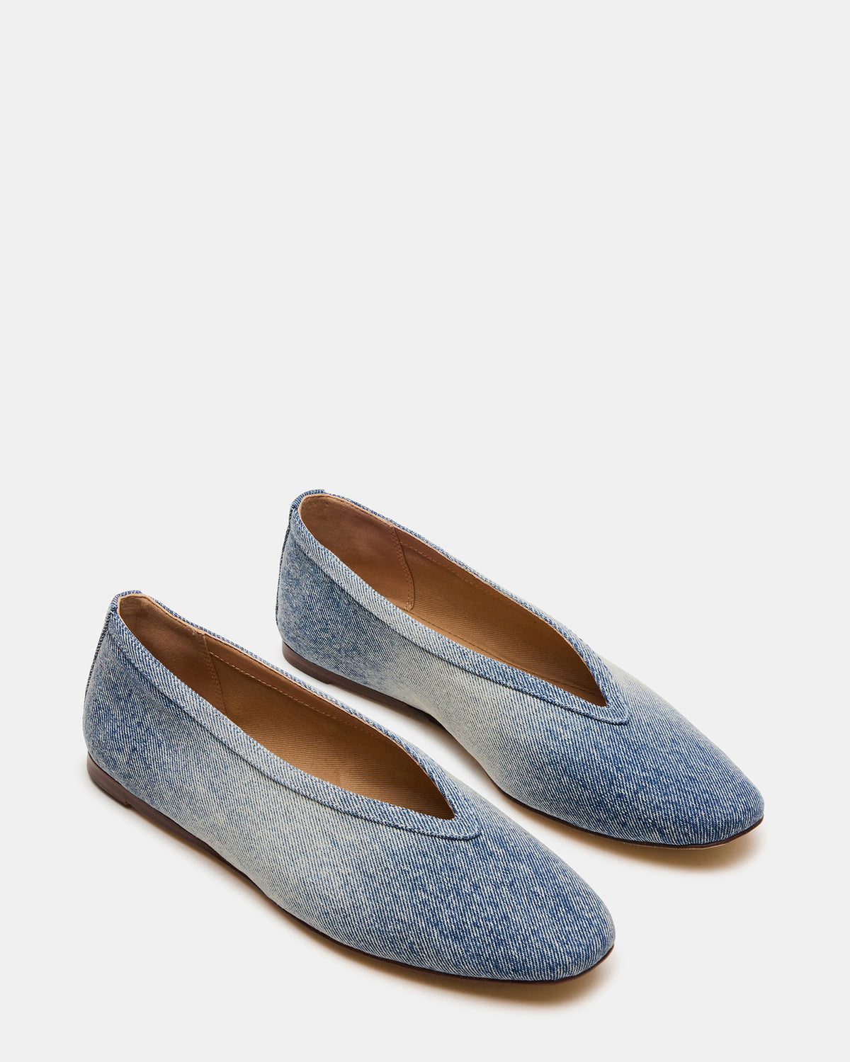 LENI Denim Fabric Square-Toe Ballet Women's Flat Steve Madden DENIM FABRIC