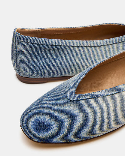 LENI Denim Fabric Square-Toe Ballet Women's Flat Steve Madden DENIM FABRIC