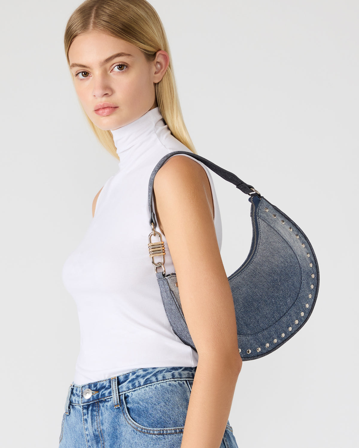 LIAMM Bag Denim Shoulder Strap Dome-Studded Women's Handbag Steve Madden DENIM