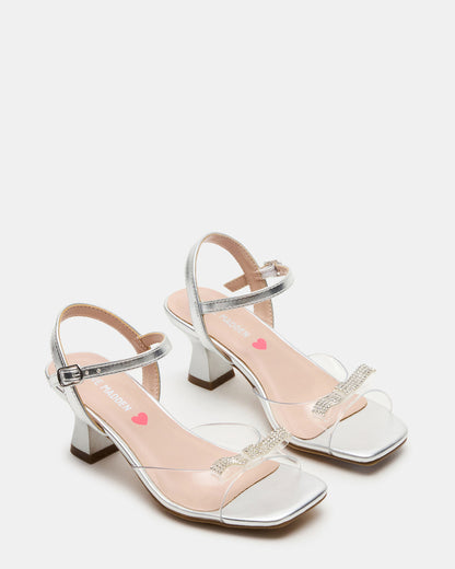 Kids' MERRY Silver Girls' Square-Toe Rhinestone Heel Steve Madden SILVER