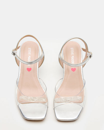 Kids' MERRY Silver Girls' Square-Toe Rhinestone Heel Steve Madden SILVER