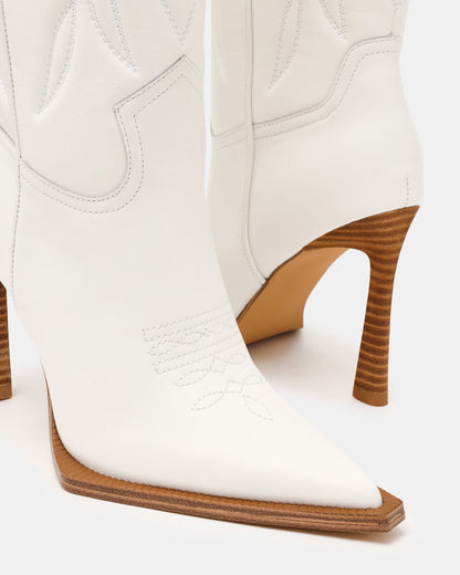 KINZEE White Leather Pointed-Toe Knee-High Western Stiletto Women's Boot Steve Madden WHITE LEATHER