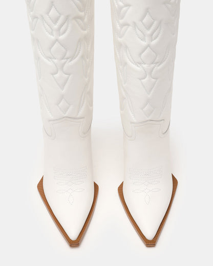 KINZEE White Leather Pointed-Toe Knee-High Western Stiletto Women's Boot Steve Madden WHITE LEATHER