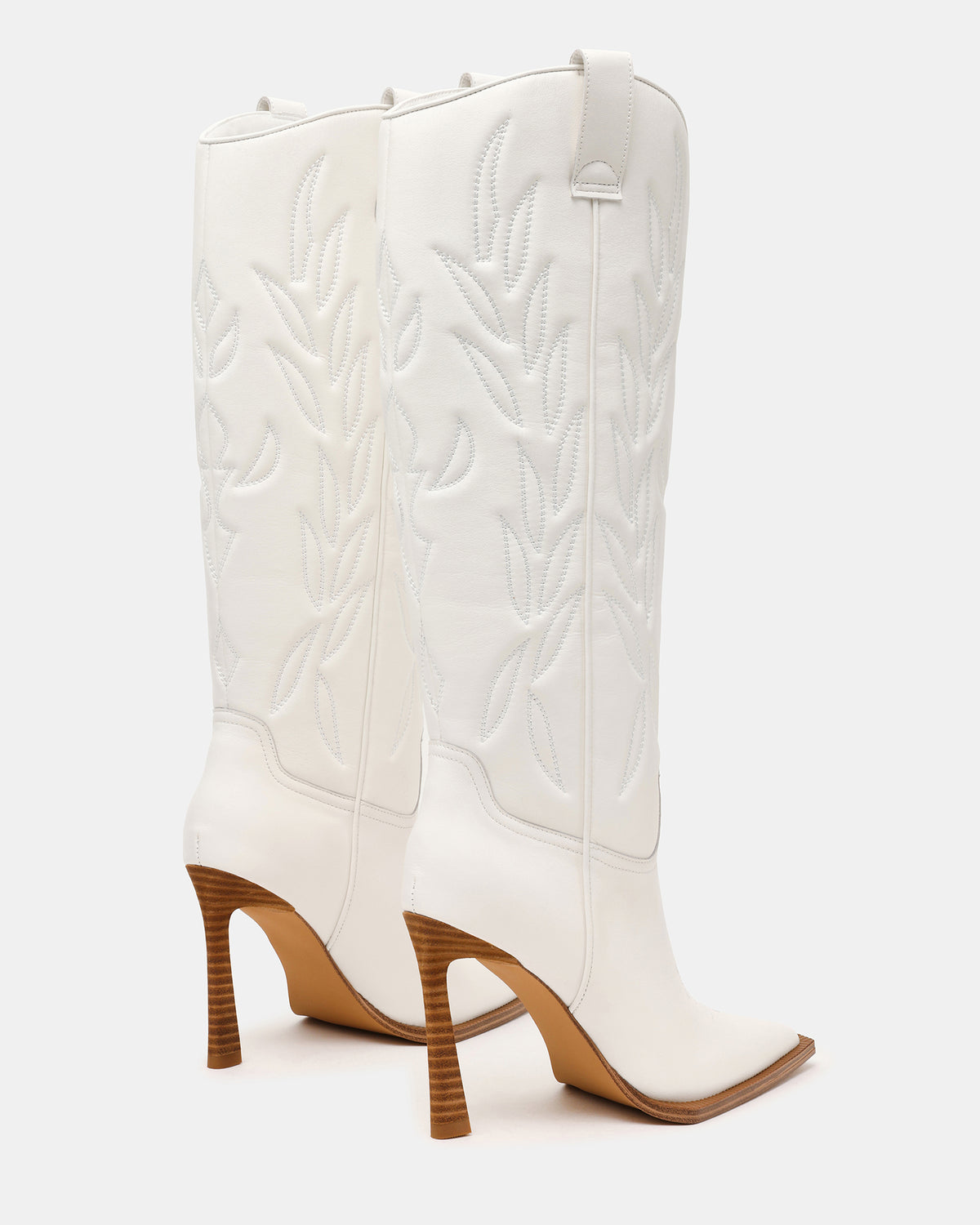 KINZEE White Leather Pointed-Toe Knee-High Western Stiletto Women's Boot Steve Madden WHITE LEATHER