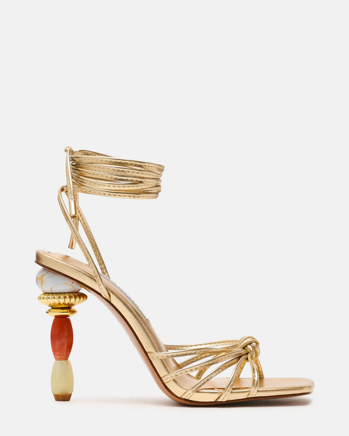 SOLENA Gold Strappy Leg-Tie Square-Toe Women's Sculptured Heel Steve Madden GOLD