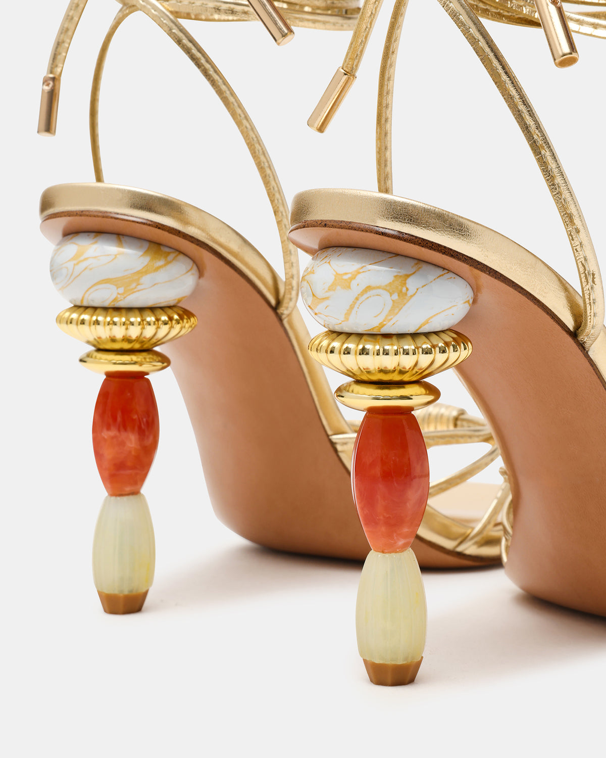 SOLENA Gold Strappy Leg-Tie Square-Toe Women's Sculptured Heel Steve Madden GOLD