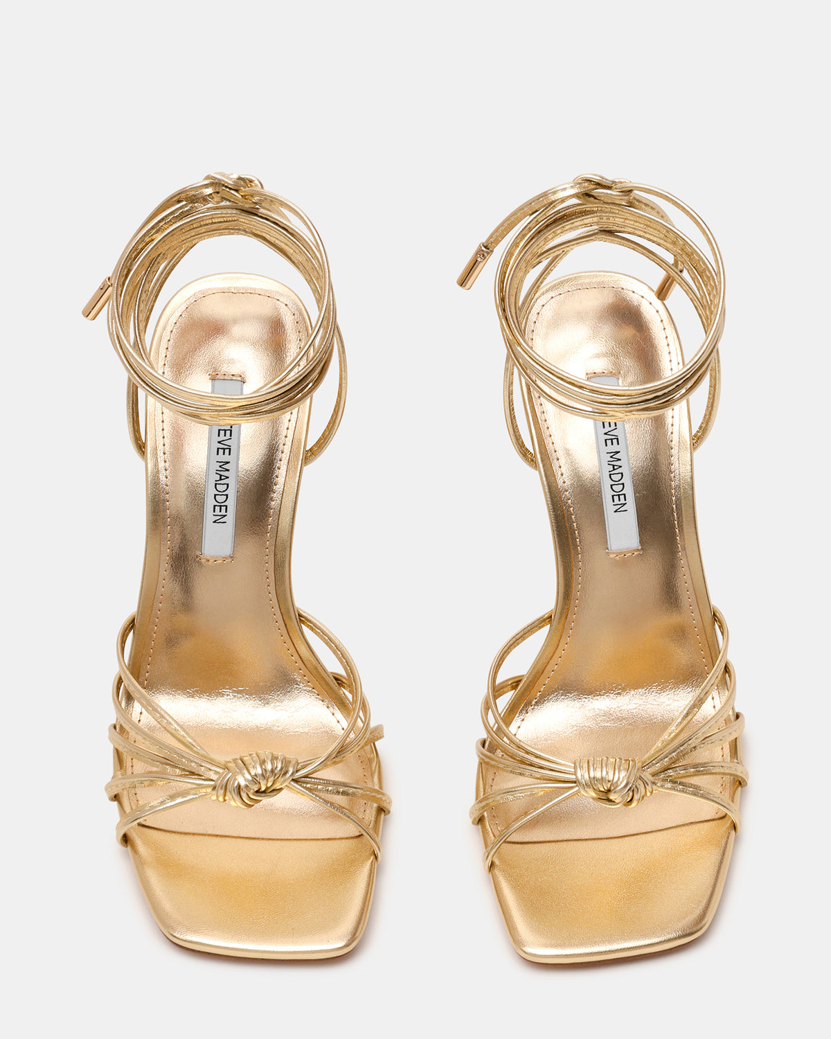 SOLENA Gold Strappy Leg-Tie Square-Toe Women's Sculptured Heel Steve Madden GOLD