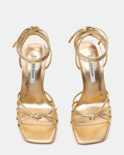 SOLENA Gold Strappy Leg-Tie Square-Toe Women's Sculptured Heel Steve Madden GOLD