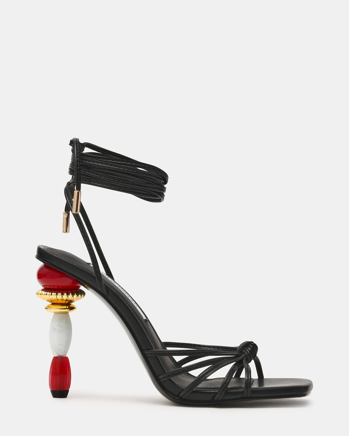 SOLENA Black Strappy Leg-Tie Square-Toe Women's Sculptured Heel Steve Madden BLACK
