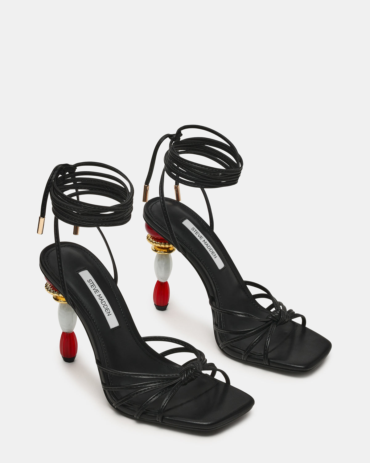 SOLENA Black Strappy Leg-Tie Square-Toe Women's Sculptured Heel Steve Madden BLACK