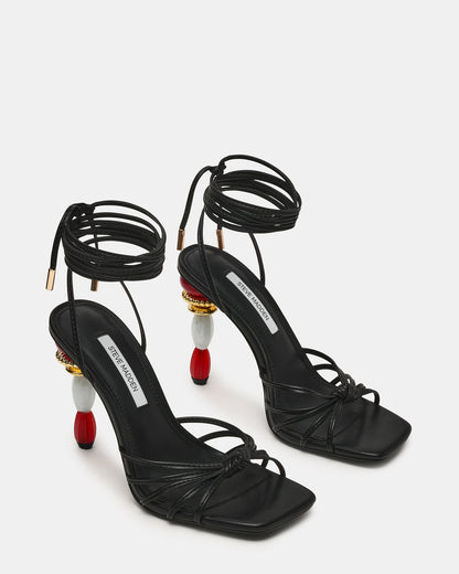 SOLENA Black Strappy Leg-Tie Square-Toe Women's Sculptured Heel Steve Madden BLACK