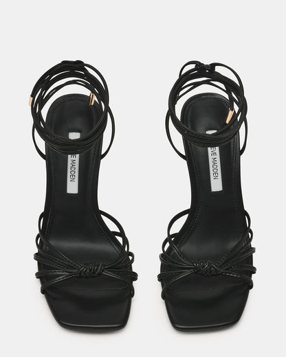 SOLENA Black Strappy Leg-Tie Square-Toe Women's Sculptured Heel Steve Madden BLACK