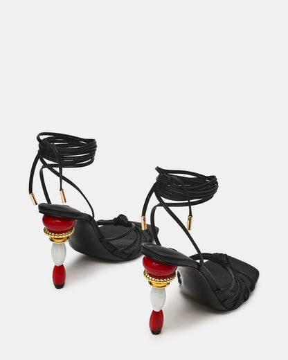 SOLENA Black Strappy Leg-Tie Square-Toe Women's Sculptured Heel Steve Madden BLACK