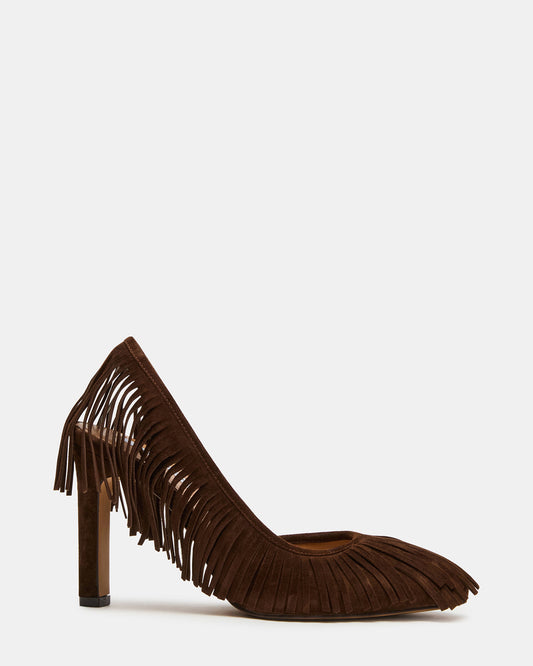 GREER Brown Suede Fringe Slingback Round-Toe Women's Heel Steve Madden BROWN SUEDE