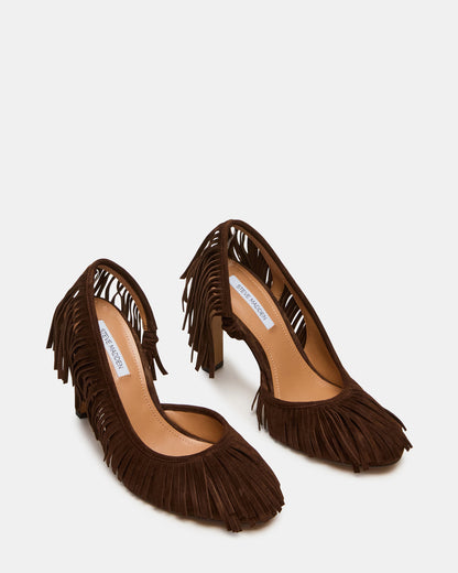 GREER Brown Suede Fringe Slingback Round-Toe Women's Heel Steve Madden BROWN SUEDE
